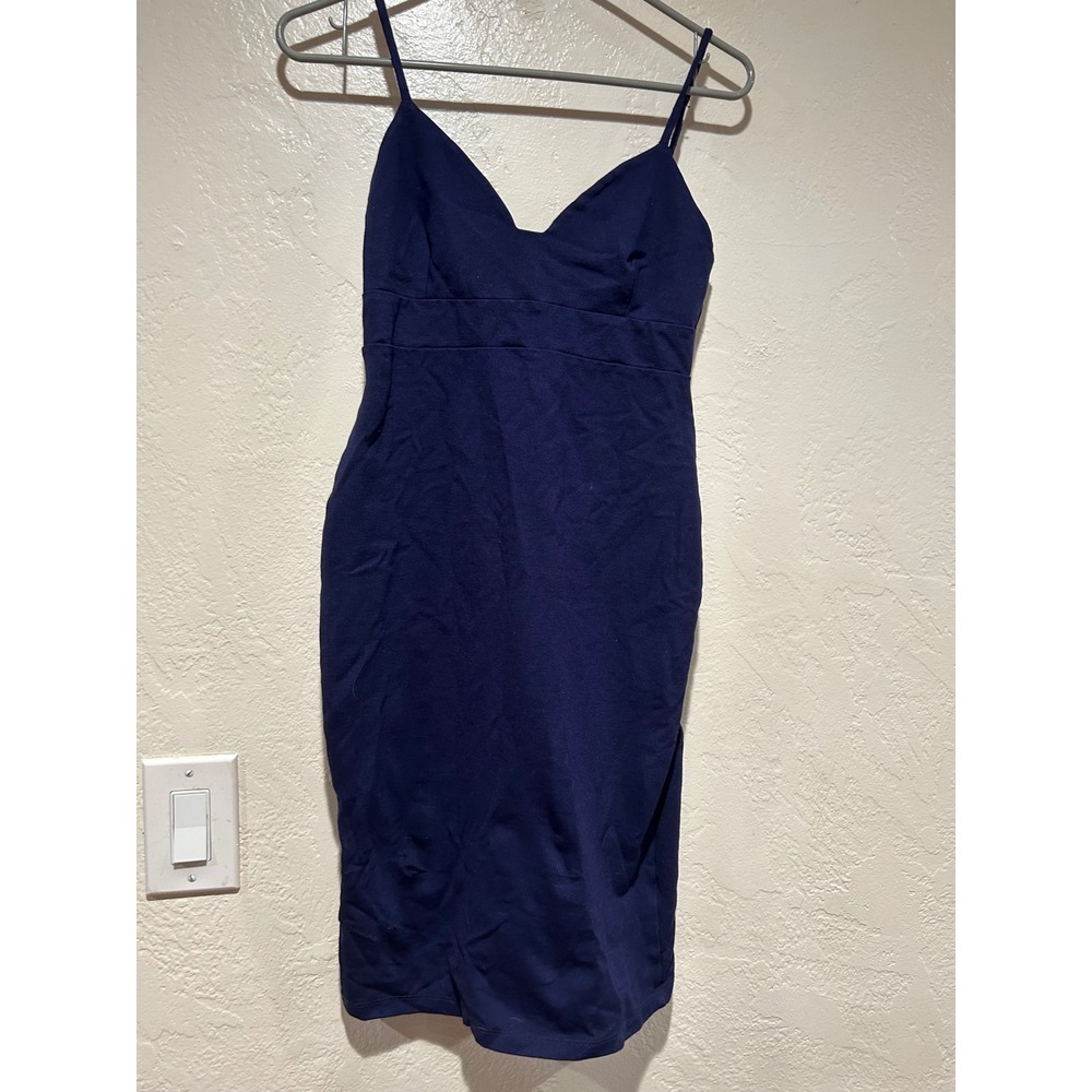 Lulus Navy Blue V-Neck Bodycon Midi Dress Spaghetti Strap Size‎ Medium